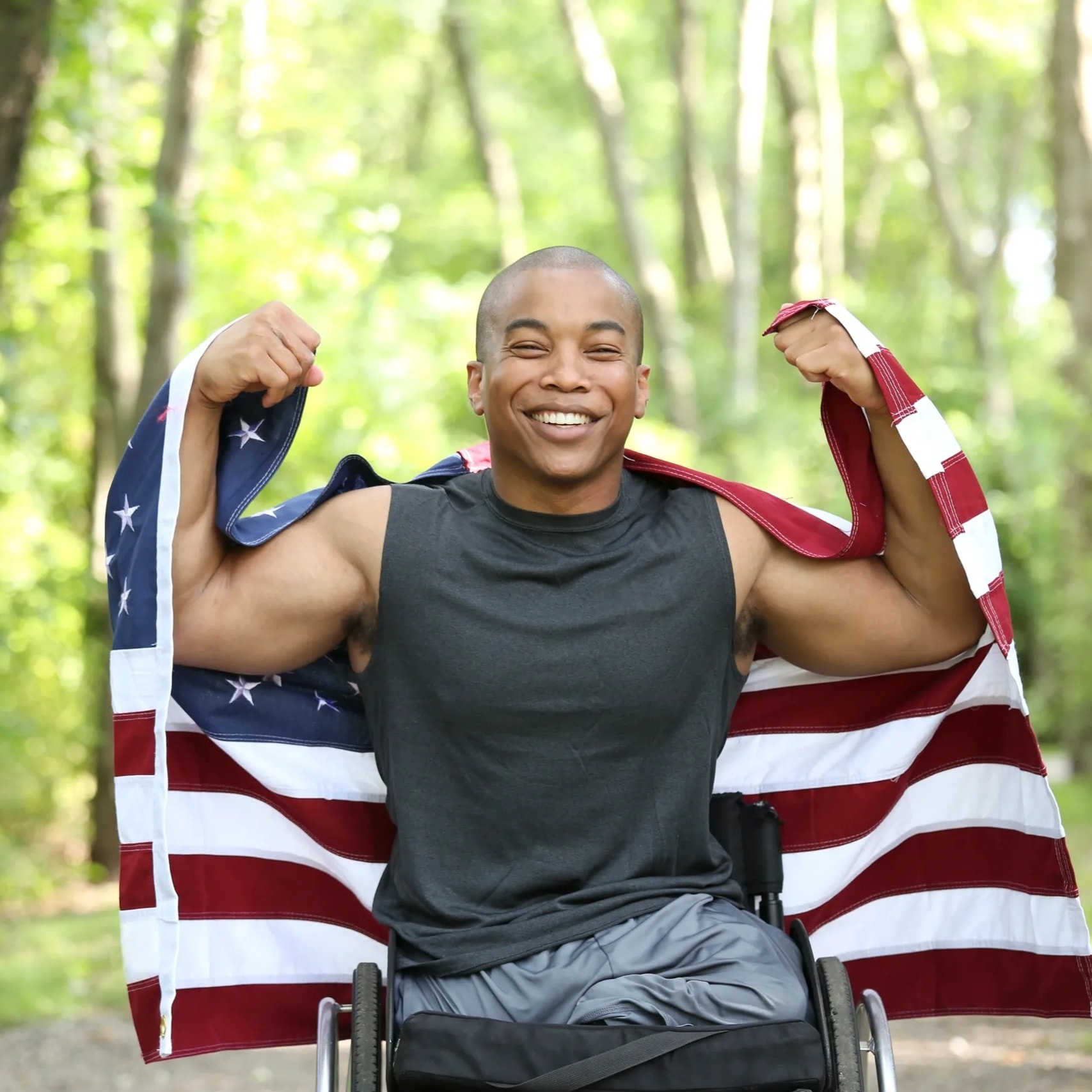 Veteran at home with American flag
